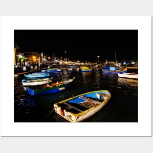 Marsaxlokk Bay at Night Posters and Art